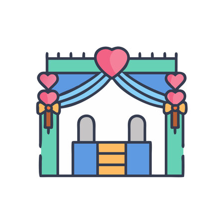 Stylized wedding altar illustration with hearts and curtainsのイラスト素材