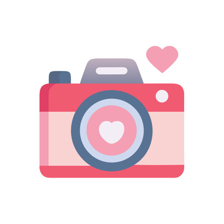 Pink vintage camera with a heart on black backgroundのイラスト素材