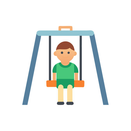 Cartoon boy on swing set in simple playful illustrationのイラスト素材
