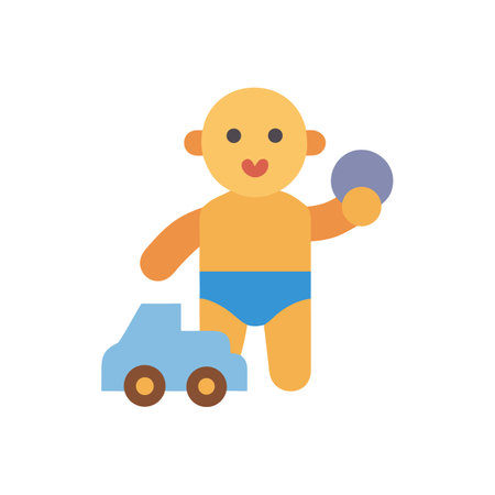 Cartoon baby playing with ball and toy car illustrationのイラスト素材