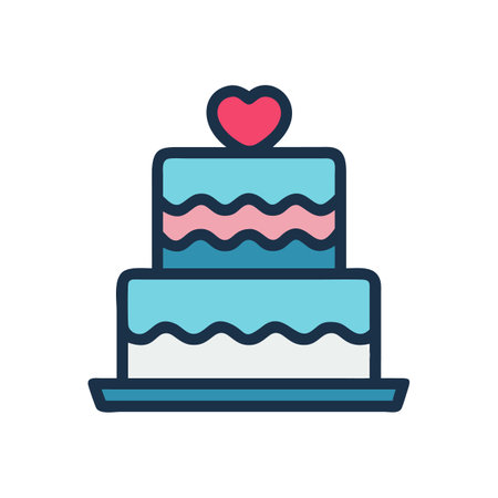 Stylized two-tier cake with heart in flat graphic style