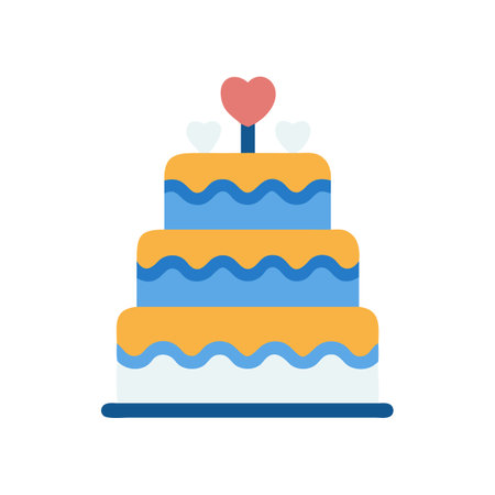 Three tiered celebration cake with heart toppers on black