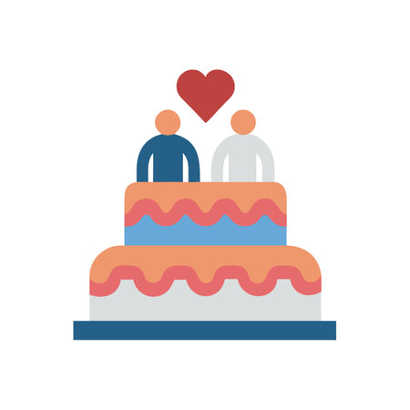 Stylized wedding cake with a loving couple on topのイラスト素材