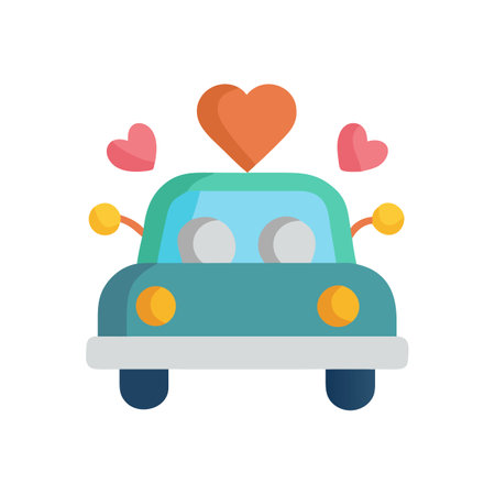 Cartoon car illustration with hearts for Valentine's Dayのイラスト素材