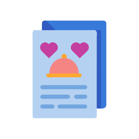Romantic restaurant menu design with hearts and serving dishのイラスト素材
