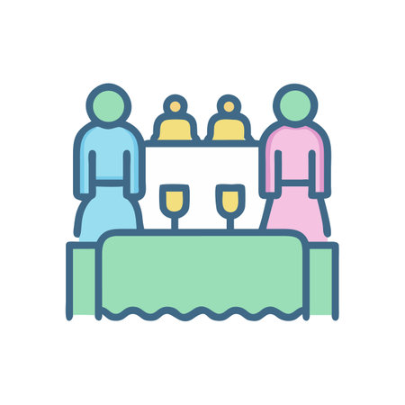 Stylized illustration of people at a catered event tableのイラスト素材