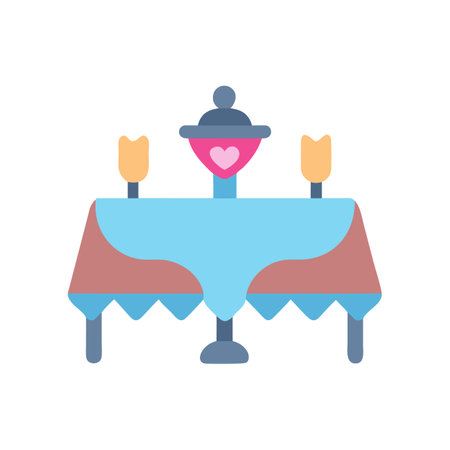 Stylized dining table with heart centerpiece and candles iconのイラスト素材