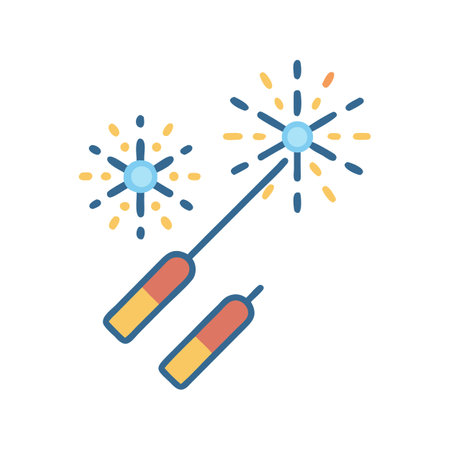 Stylized Sparklers Flat Design Icon on Black Backgroundのイラスト素材