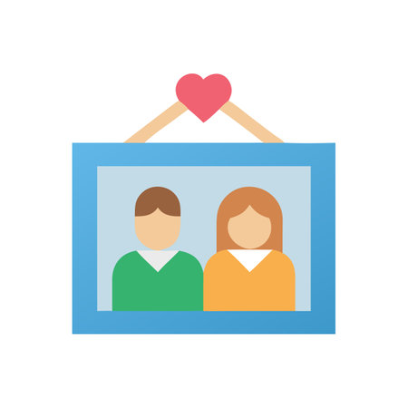 Stylized illustration of a couple photo in blue frameのイラスト素材