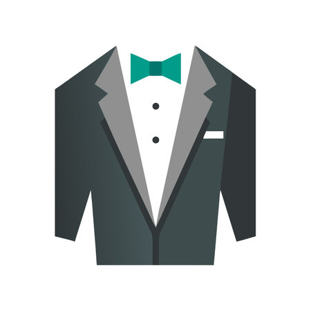 Gray tuxedo with turquoise bow tie on black backgroundのイラスト素材