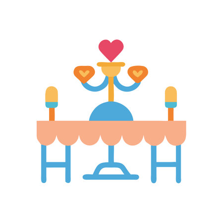 Whimsical Flat Illustration of Romantic Dinner Table For Twoのイラスト素材