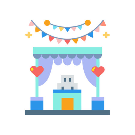 Minimalist wedding stage illustration with cake and decorationsのイラスト素材
