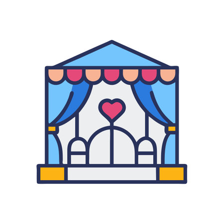 Cute flat illustration of wedding stage with heart decorationのイラスト素材