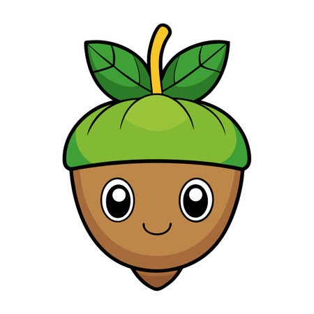 Cartoon acorn with cute face on a white backgroundのイラスト素材