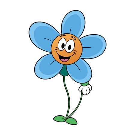 Cartoon flower character with smiling face, happy and cheerfulのイラスト素材