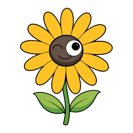 Cartoon sunflower with winking eye and happy smiling faceのイラスト素材
