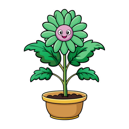 Cheerful cartoon flower in pot with happy faceのイラスト素材