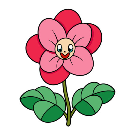 Happy cartoon flower character with vibrant colors and outlinesのイラスト素材