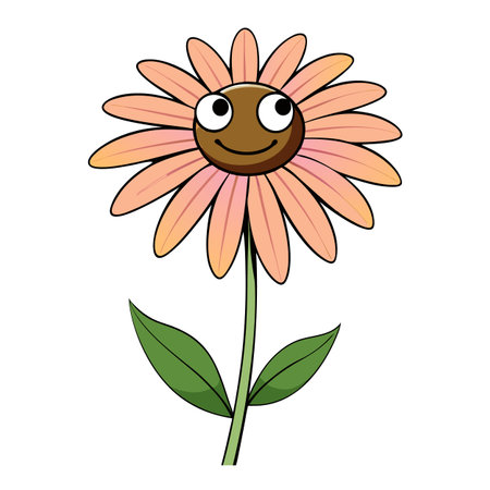 Cartoon flower character with happy face on white backgroundのイラスト素材