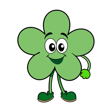 Cartoon clover character on white background, cheerful expressionのイラスト素材