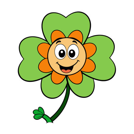 Cartoon Smiling Shamrock with Funny Face on White Backgroundのイラスト素材