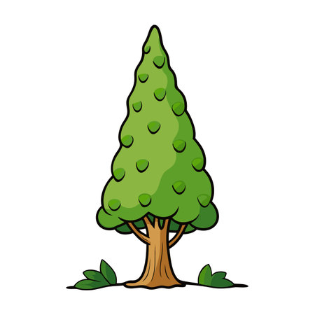Cartoon tree with stylized leaves and a brown trunkのイラスト素材