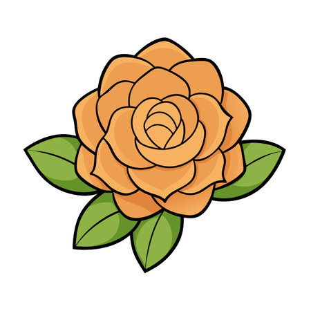 Isolated peach rose illustration with green leaves design elementのイラスト素材