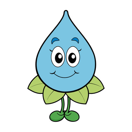 Cute cartoon water drop character with leaves and feetのイラスト素材