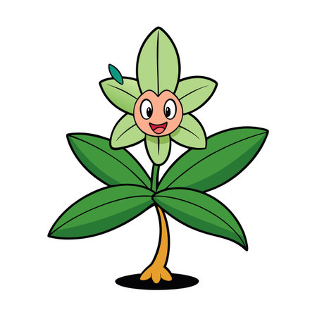 Cartoon flower character smiling with happy plant expression.のイラスト素材