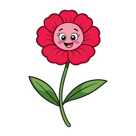Cartoon red flower with smiling face and green stemのイラスト素材