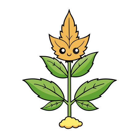 Cartoon plant character with a happy face and leavesのイラスト素材