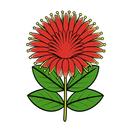 Stylized red tropical flower on a stem with leavesのイラスト素材