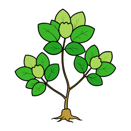 Stylized Plant Illustration with Green Leaves and Brown Stemのイラスト素材