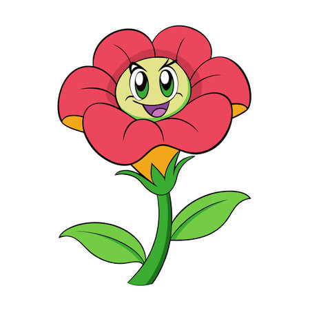 Happy cartoon flower character on white background illustrationのイラスト素材
