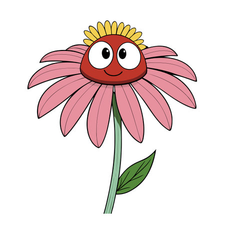 Cartoon coneflower with a smiling face on a white backgroundのイラスト素材