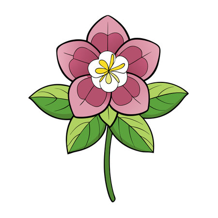 Illustrative pink hellebore flower with green stem and leavesのイラスト素材