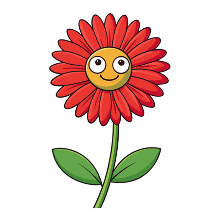 Cheerful cartoon flower with face isolated on white backdropのイラスト素材