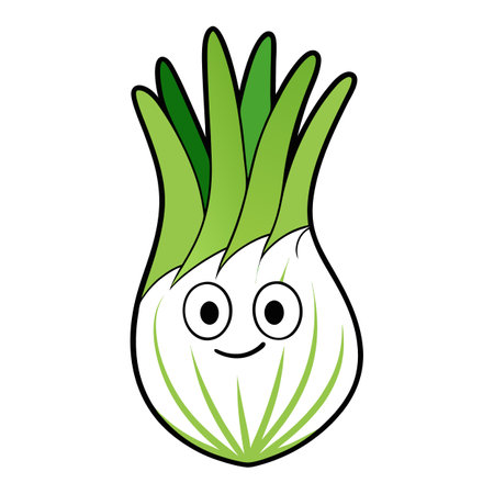 Cartoon scallion character on white background, vector illustrationのイラスト素材