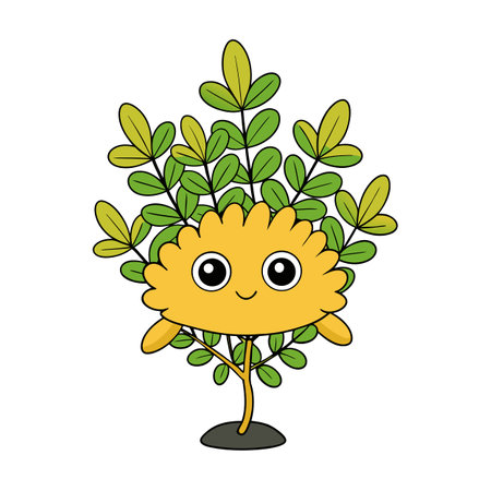 Cartoon tree character illustration with leaves and smiling faceのイラスト素材