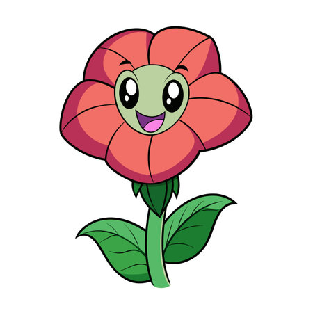 Cartoon flower with smiling face on a white backgroundのイラスト素材