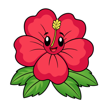 Cartoon hibiscus flower with cute facial expression designのイラスト素材