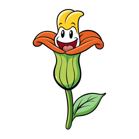 Cartoon flower character with a happy face illustrationのイラスト素材