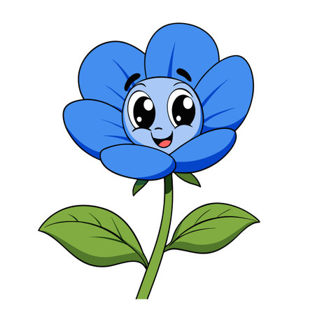 Cartoon blue flower with a smiling face illustrationのイラスト素材
