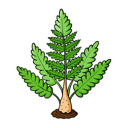 Green fern plant with brown root in cartoon styleのイラスト素材