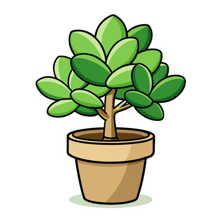 Cartoon potted plant with green leaves and brown potのイラスト素材