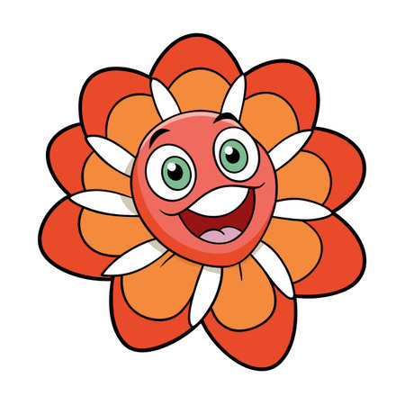 Happy cartoon flower with smiling face on white backgroundのイラスト素材