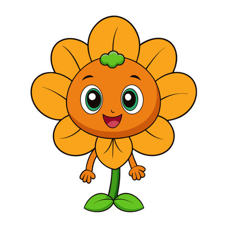 Happy cartoon flower character with big smile and eyesのイラスト素材