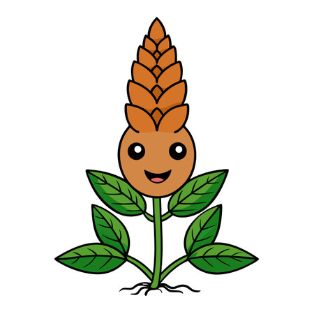 Cheerful cartoon plant with orange flower and green leavesのイラスト素材