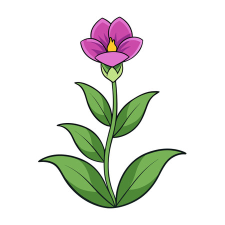 Purple flower illustration with green stem and leaves designのイラスト素材