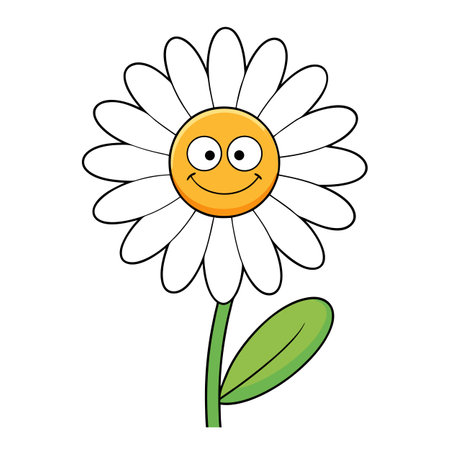 Cheerful cartoon daisy flower with smiling face illustrationのイラスト素材